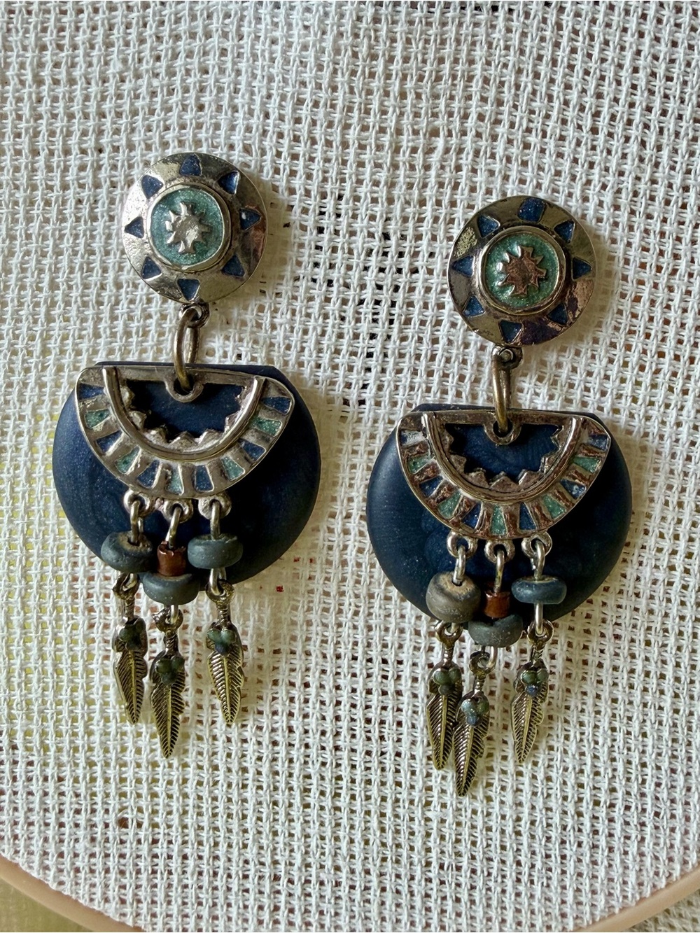Vtg Edgar Berebi Southwestern Enamel Dangle Earrings Boho Tribal Chandelier XL